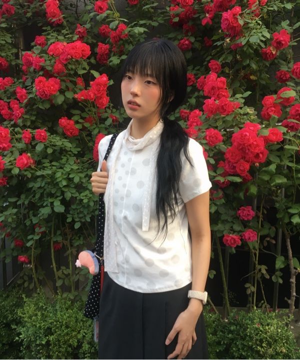 【PARTIMENTO】MIX DOT ALL-OVER PRINTED SHORT SLEEVE TEE MUSINSA | PARTIMENTO WOMEN Mixed Dot Allover Printed Short