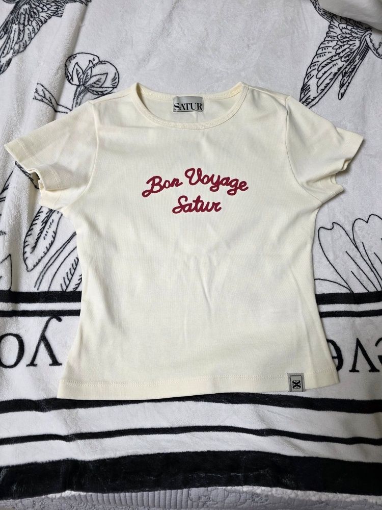 MUSINSA | SATUR (W) Bon Voyage Slim Fit Crop T-Shirt Black