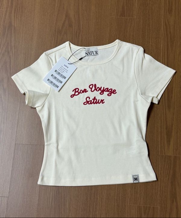 MUSINSA | SATUR (W) Bon Voyage Slim Fit Crop T-Shirt White