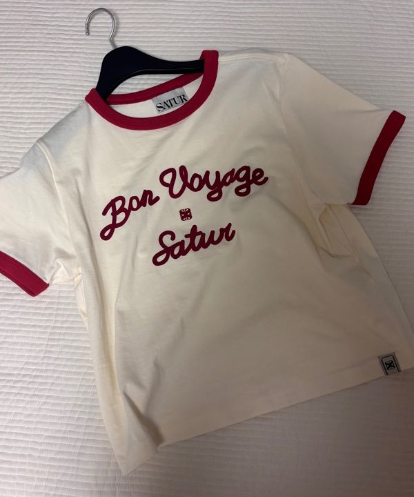 ★SATUR★ W Bon Voyage Ringer Short Sleeve T-Shirt Cream Nav MUSINSA | SATUR (W) Bon Voyage Ringer Short Sleeve T-Shirt