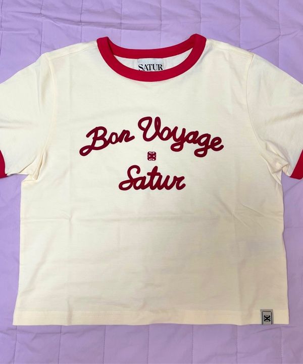 ★SATUR★ W Bon Voyage Ringer Short Sleeve T-Shirt Cream Nav MUSINSA | SATUR (W) Bon Voyage Ringer Short Sleeve T-Shirt