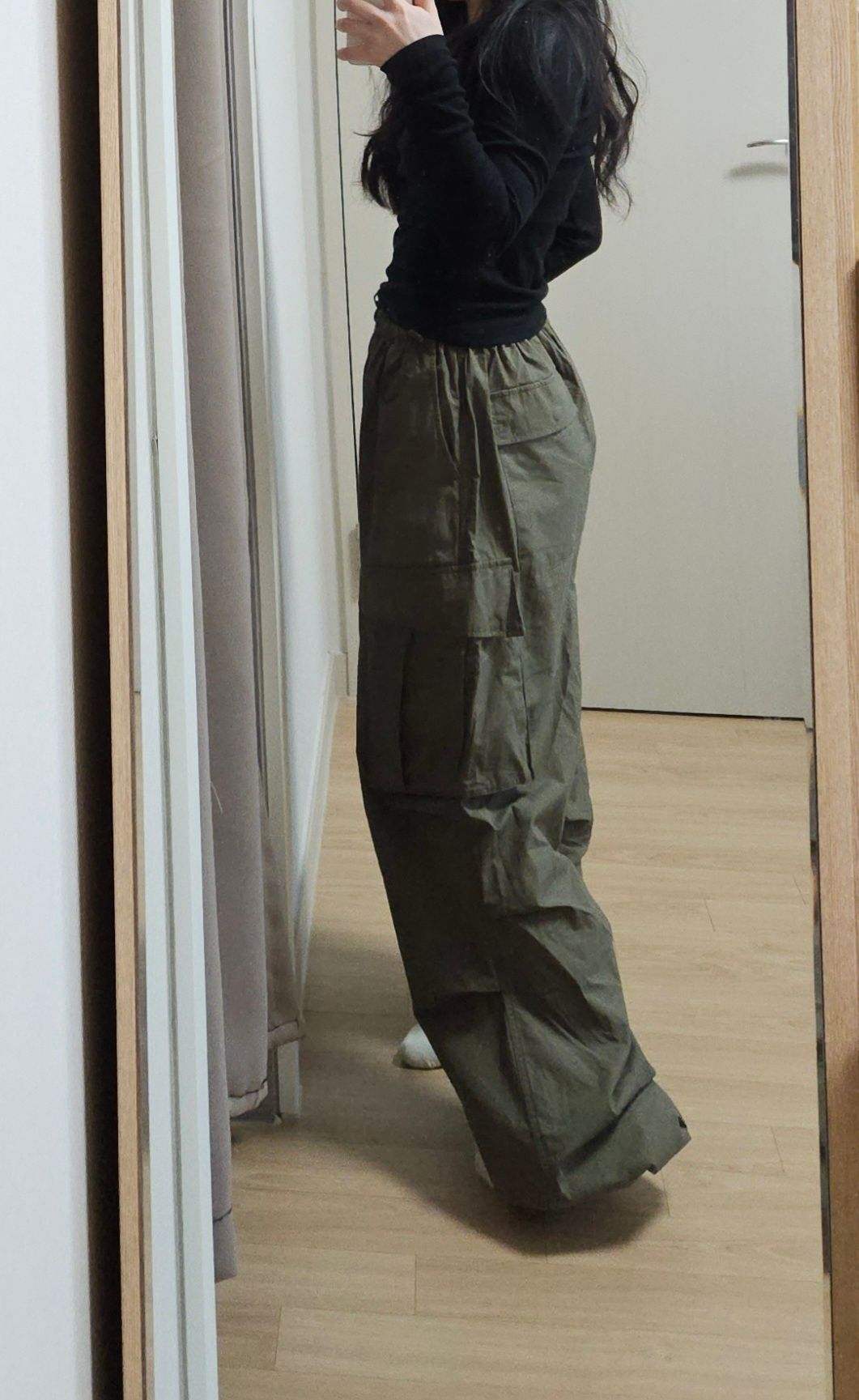 パンツ as if calie WASH PARACHUTE CARGO PANTS BSA156 as if calie】Parachute Cargo Pants☆韓国 大人気☆パンツ (as