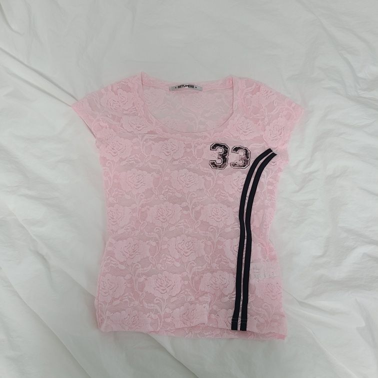 SETUPEXE 33 LACE TOP ピンク Setup EXE 33 lace top baby pink lace top pink on Bunjang