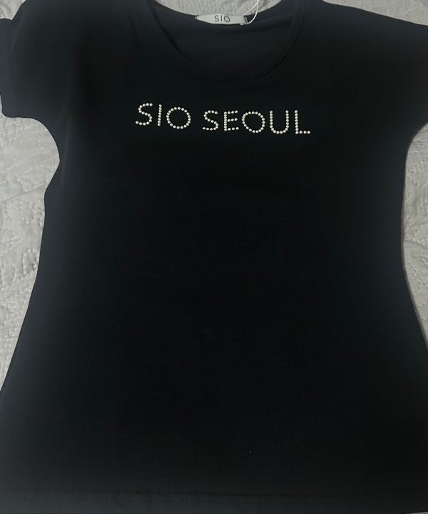 MUSINSA | SIO Sio Seoul Pearl Short Sleeve Top [Black]