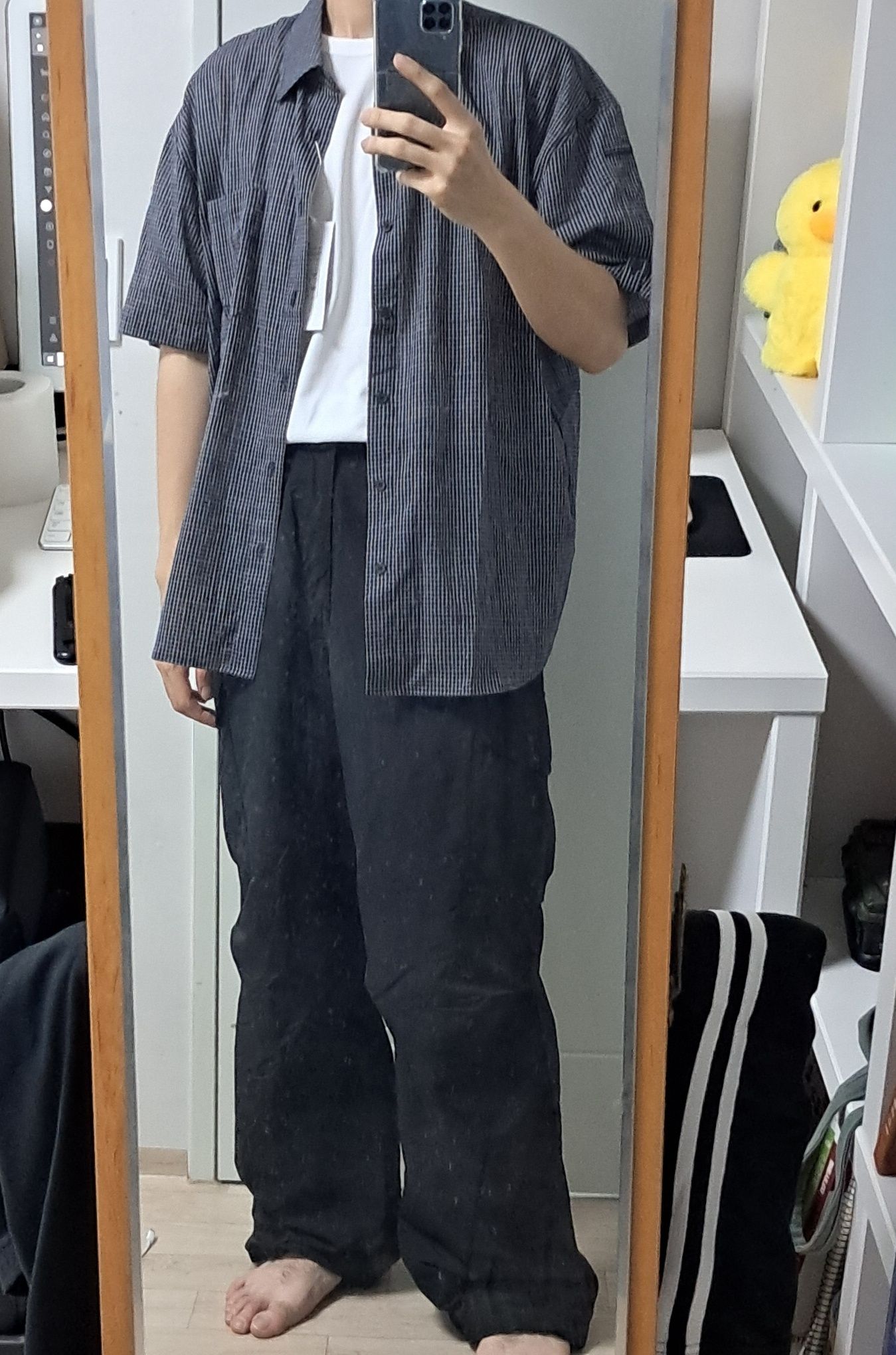 MUSINSA | DRAW FIT Eddie Seersucker Roll-up Half Check Shirt