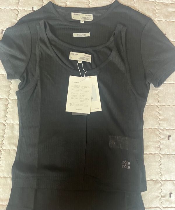 MUSINSA | ROLAROLA NUBASIC TENCEL HALF T-SHIRT SET BLACK