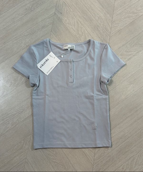 MUSINSA | ROLAROLA NUBASIC HENLEY NECK T-SHIRT CHARCOAL