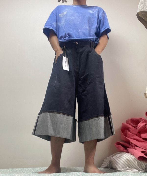 MUSINSA | ANGLAN Turn-up Selvedge Denim Half Pants - Indigo