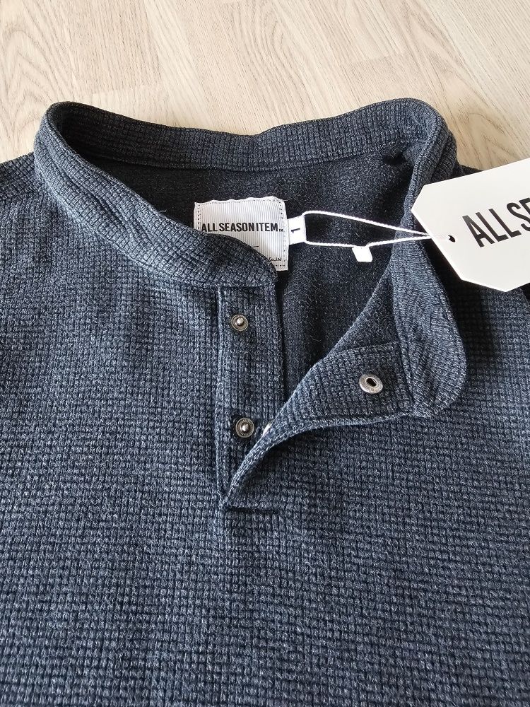 MUSINSA | DIMITRI BLACK ASI Essential Waffle Henley Neck