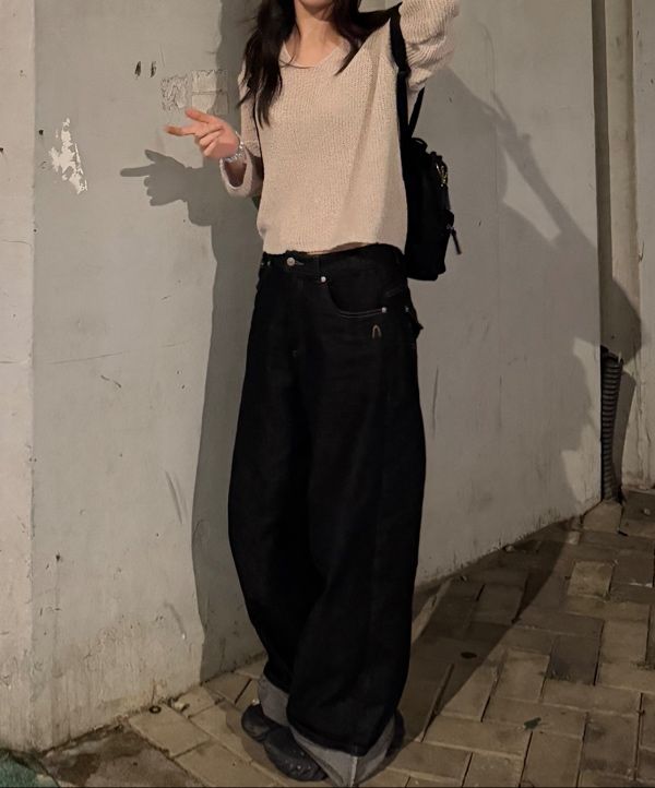 MUSINSA公式 | AAKAM シンチバックデニムパンツ（ブラック）