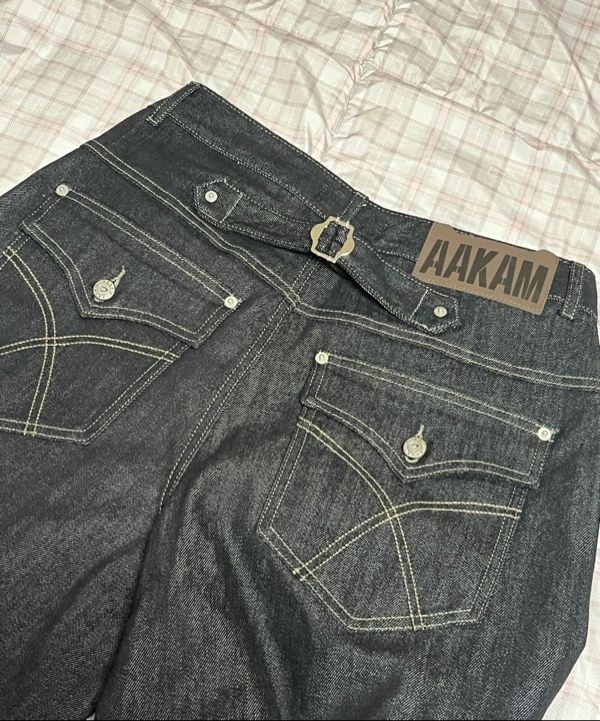 MUSINSA | AAKAM Cinch Back Denim Pants (Black)