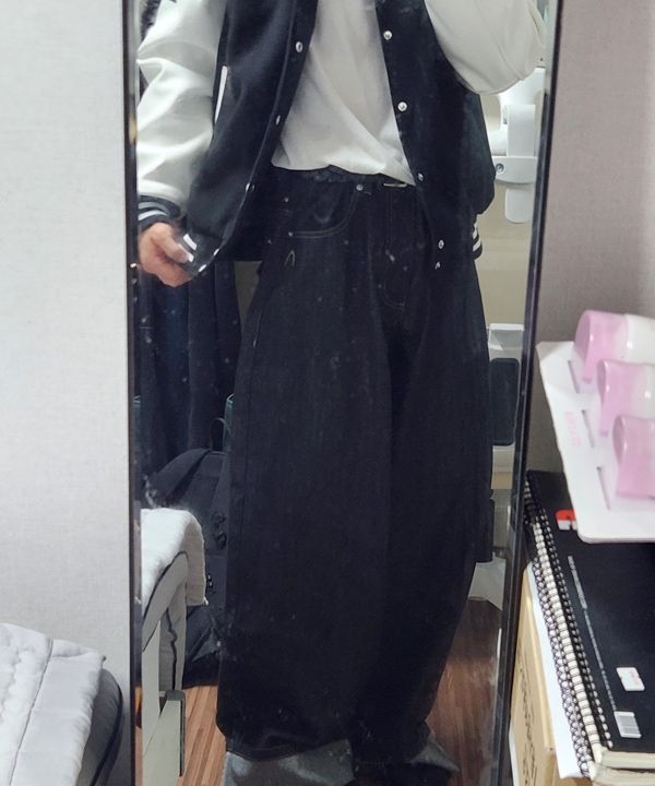 MUSINSA公式 | AAKAM シンチバックデニムパンツ（ブラック）