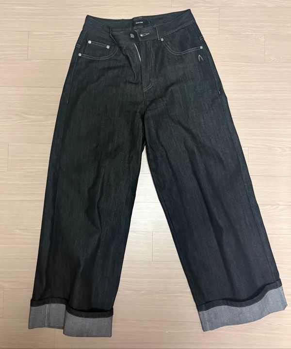 MUSINSA | AAKAM Cinch Back Denim Pants (Black)