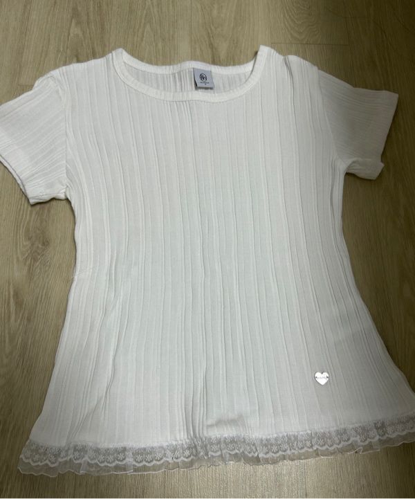 Tシャツ・カットソー RONRON LACE FRILL SLIM CROP PLEATS T SHIRT LACE FRILL SLIM CROP PLEATS T SHIRT WHITE - RONRON 론론