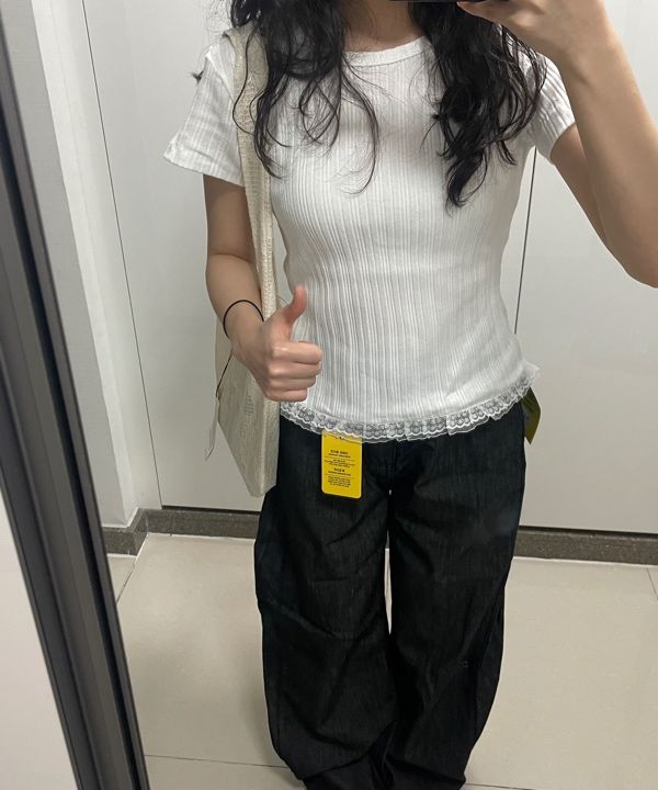 Tシャツ・カットソー RONRON LACE FRILL SLIM CROP PLEATS T SHIRT MUSINSA | RONRON LACE FRILL SLIM CROP PLEATS T SHIRT GREY