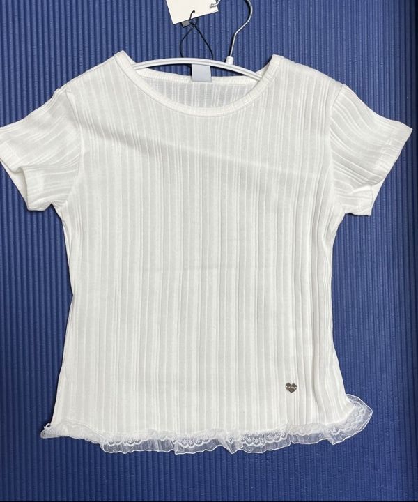 Tシャツ・カットソー RONRON LACE FRILL SLIM CROP PLEATS T SHIRT LACE FRILL SLIM CROP PLEATS T SHIRT WHITE - RONRON 론론