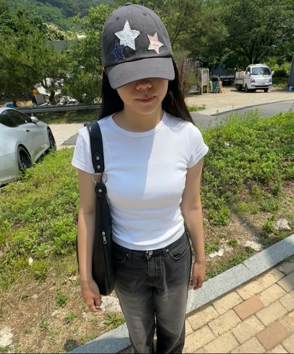 MUSINSA | RONRON STAR PATCH MIXED APPLIQUE BALL CAP CHARCOAL