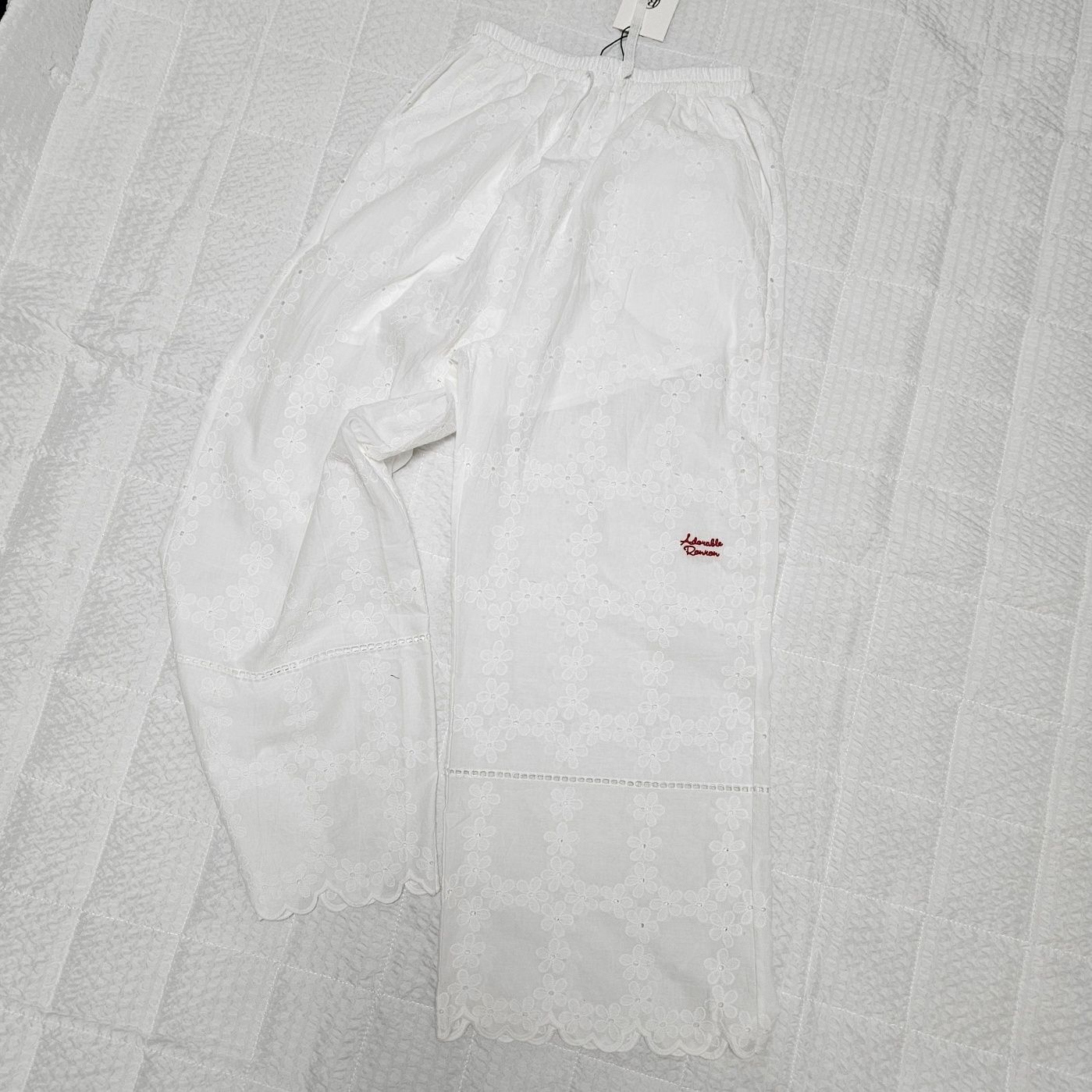 パンツ RONRON COTTON EYELET SCALLOP PENDANT DROP BANDING PANTS WHIT RONRON COTTON EYELET SCALLOP PENDANT DROP BANDING PANTS