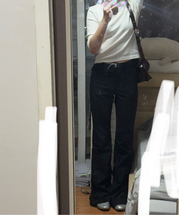 MUSINSA | MISEKI SEOUL Cotton shirring bootscut pants BLACK