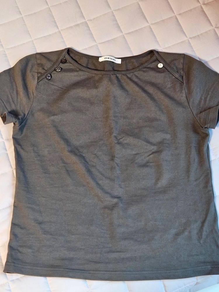 MUSINSA | OHESHIO DOT BUTTON T-SHIRT, CHARCOAL