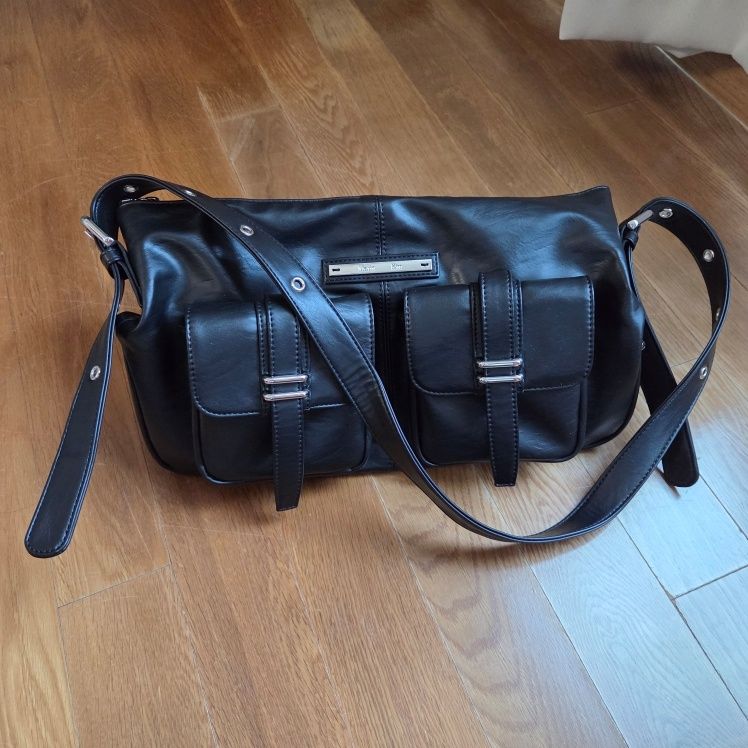 MUSINSA | MATIN KIM DOUBLE POCKET SHOULDER BAG IN BLACK