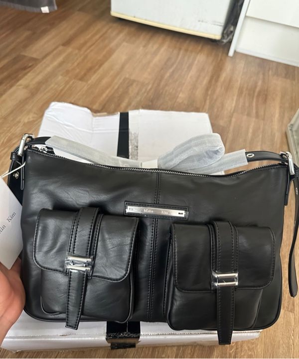 MATIN KIM ■ DOUBLE POCKET SHOULDER BAG NYLON POCKET BAG IN BLACK – Matin Kim