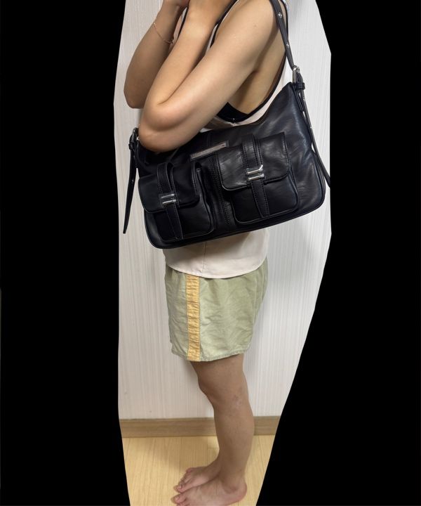 MUSINSA | MATIN KIM DOUBLE POCKET SHOULDER BAG IN BLACK