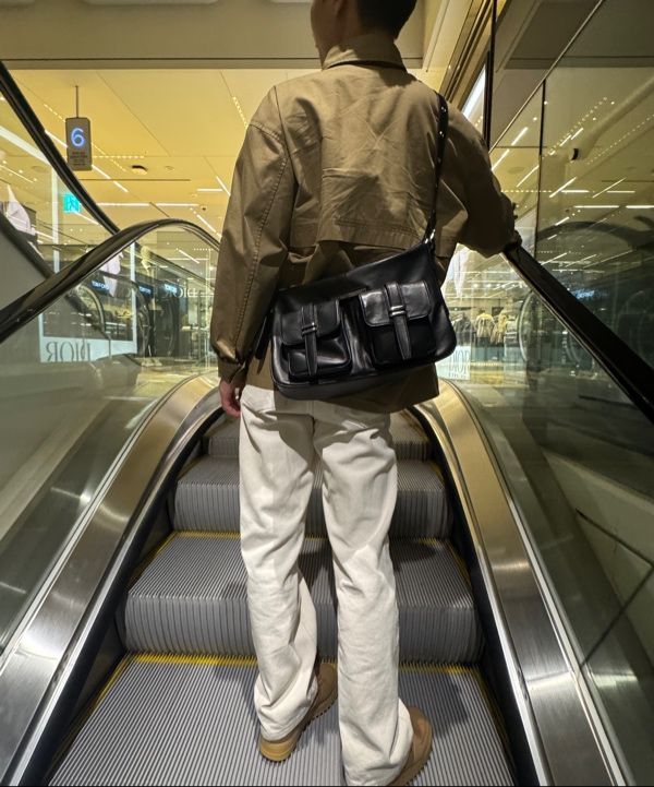 MUSINSA | MATIN KIM DOUBLE POCKET SHOULDER BAG IN BLACK