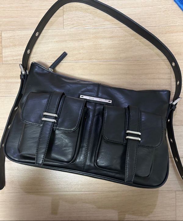 MUSINSA | MATIN KIM DOUBLE POCKET SHOULDER BAG IN BLACK