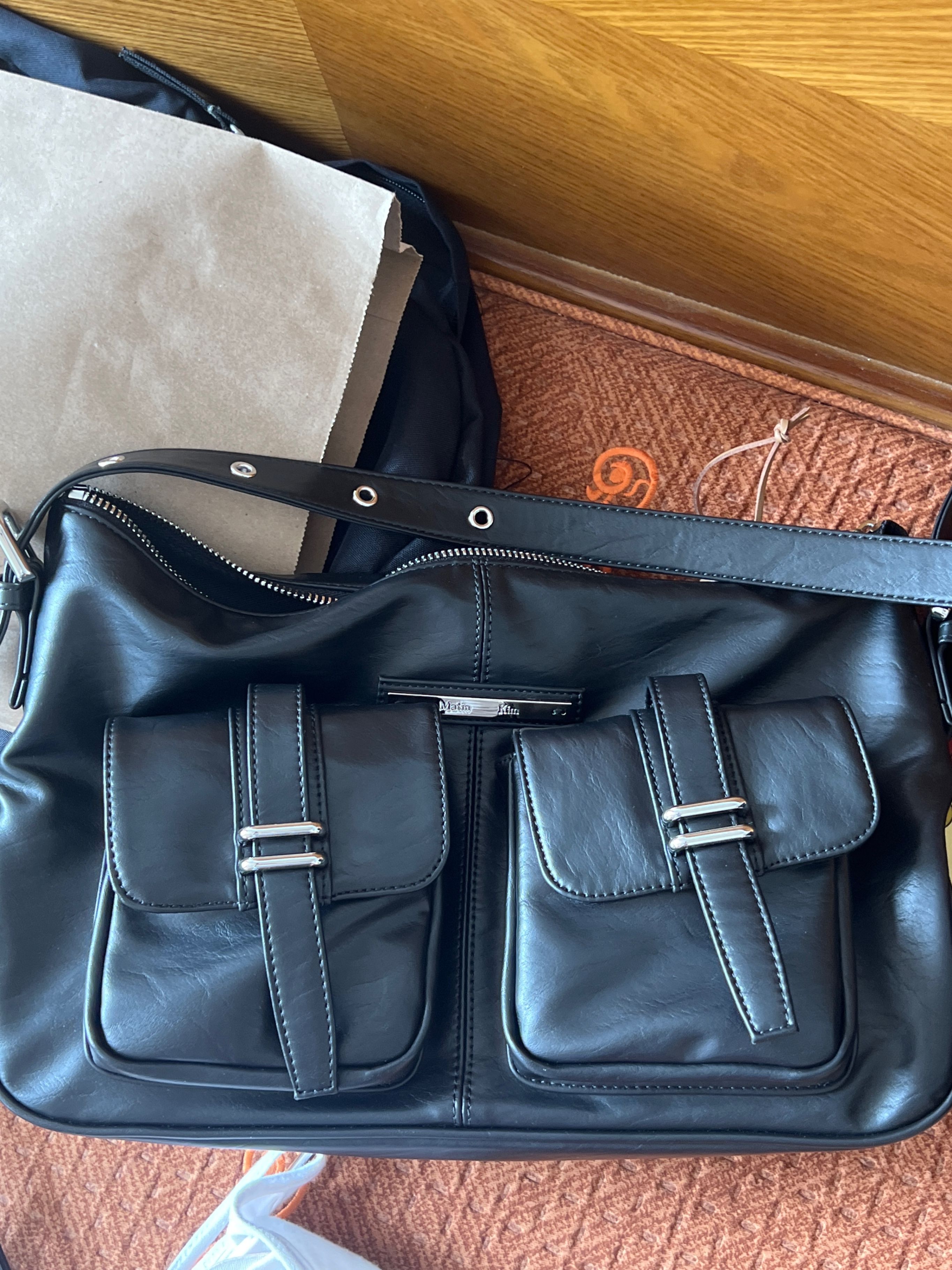 MUSINSA | MATIN KIM DOUBLE POCKET SHOULDER BAG IN BLACK