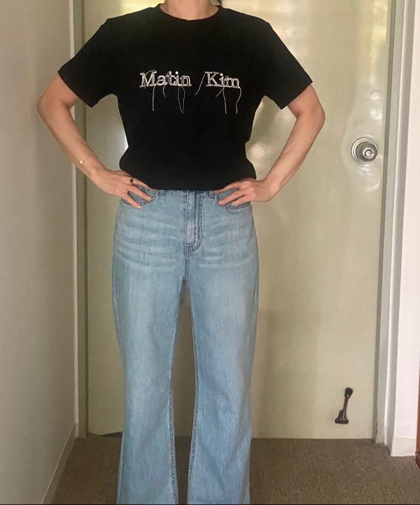 MUSINSA公式 | MATIN KIM LOGO THREAD POINT CROP TOP IN LIGHT BLUE