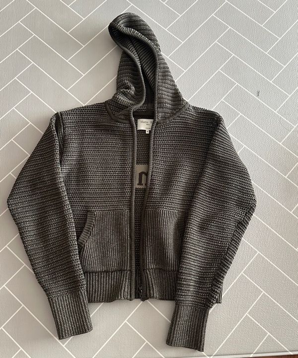 MUSINSA | MATIN KIM TWO TONE MESH KNIT HOODY ZIP UP IN BLACK