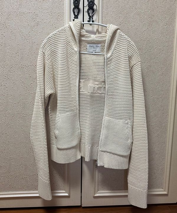 MUSINSA公式 | MATIN KIM TWO TONE MESH KNIT HOODY ZIP UP IN IVORY