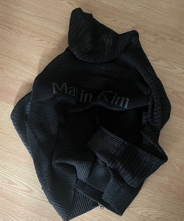 MUSINSA | MATIN KIM TWO TONE MESH KNIT HOODY ZIP UP IN BLACK