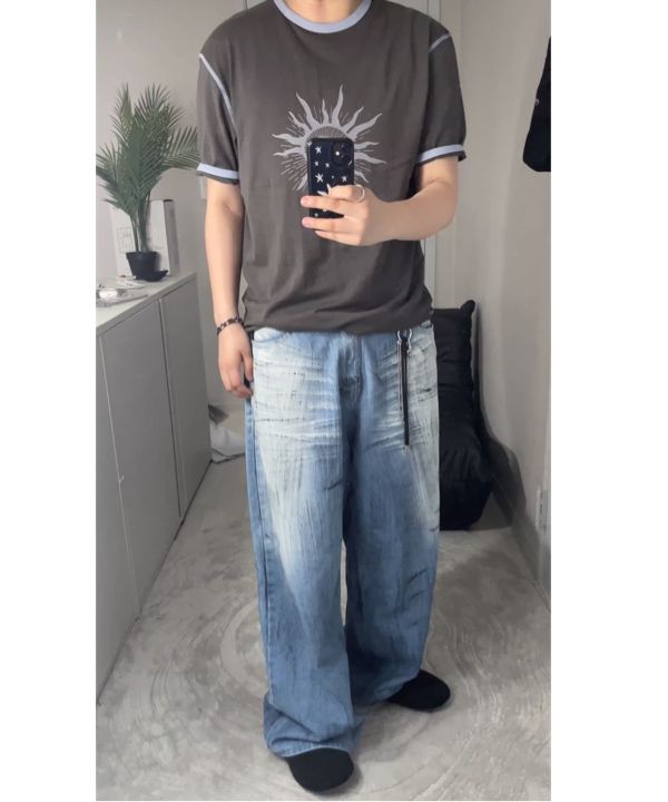 MUSINSA | AAKAM Cracked Sun Ringer Top (Dark Gray)