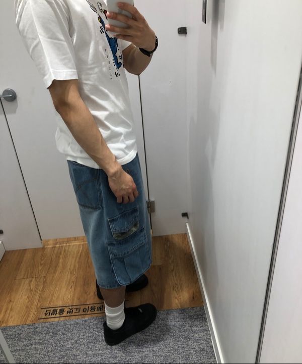 【AAKAM】Camo Patch Bermuda Denim Cargo Pants ★男女兼用★ MUSINSA公式 | AAKAM Camo Patch Bermuda Denim Cargo Pants (Blue)