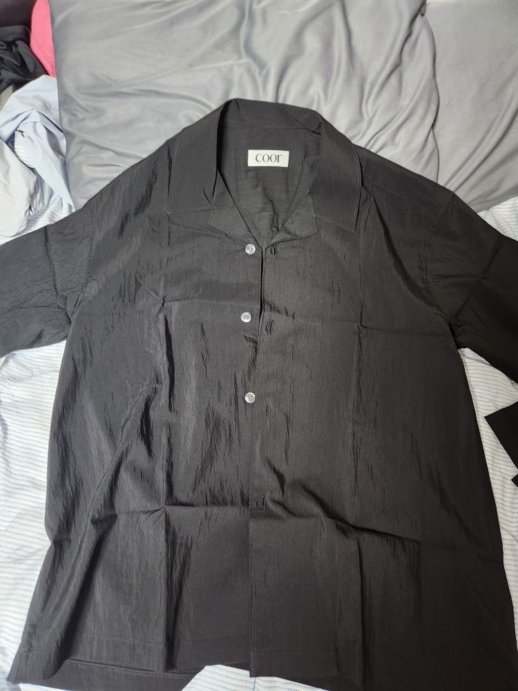 MUSINSA公式 | COOR Natural Linkle Open Collar Shirt (White)