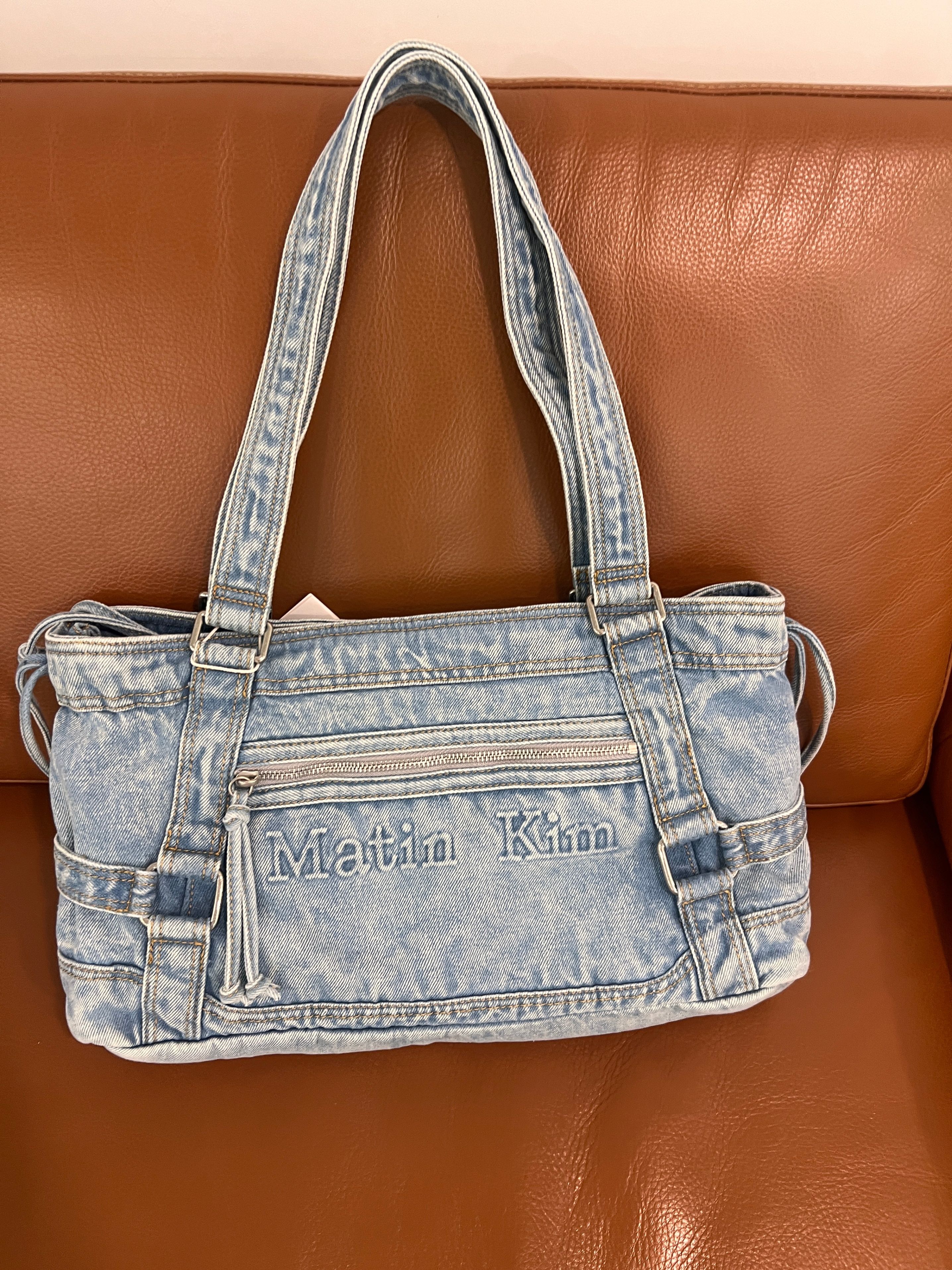 MUSINSA | MATIN KIM MATIN WASHED DENIM SQUARE BAG IN LIGHT BLUE