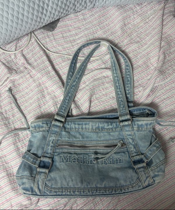 MUSINSA | MATIN KIM MATIN WASHED DENIM SQUARE BAG IN LIGHT BLUE