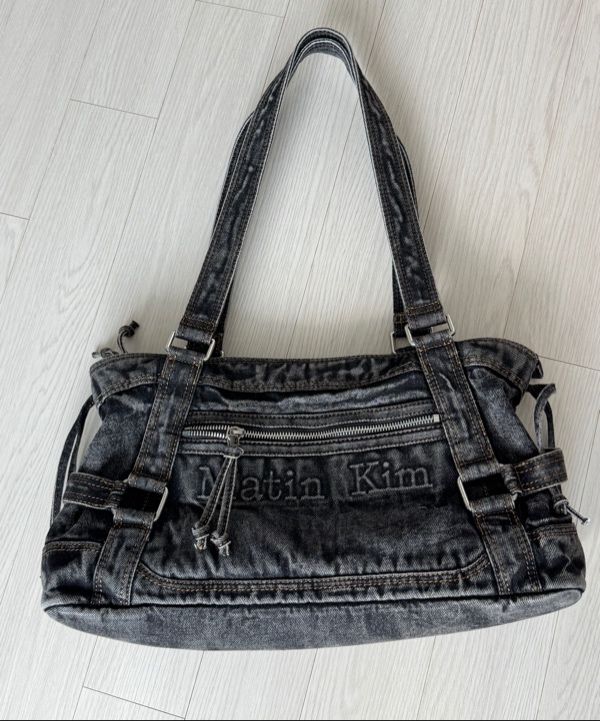 ★【MATIN KIM】 MATIN WASHED DENIM SQUARE BAG★ 25 Summer Matin Kim Denim Bag ☀️🩵🌀 - Matin Washed Denim