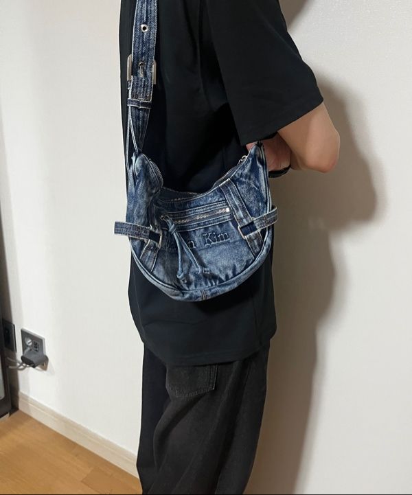 MATIN KIM ■ WASHED DENIM MINI HOBO BAG MUSINSA | MATIN KIM MATIN WASHED DENIM MINI HOBO BAG IN BLUE