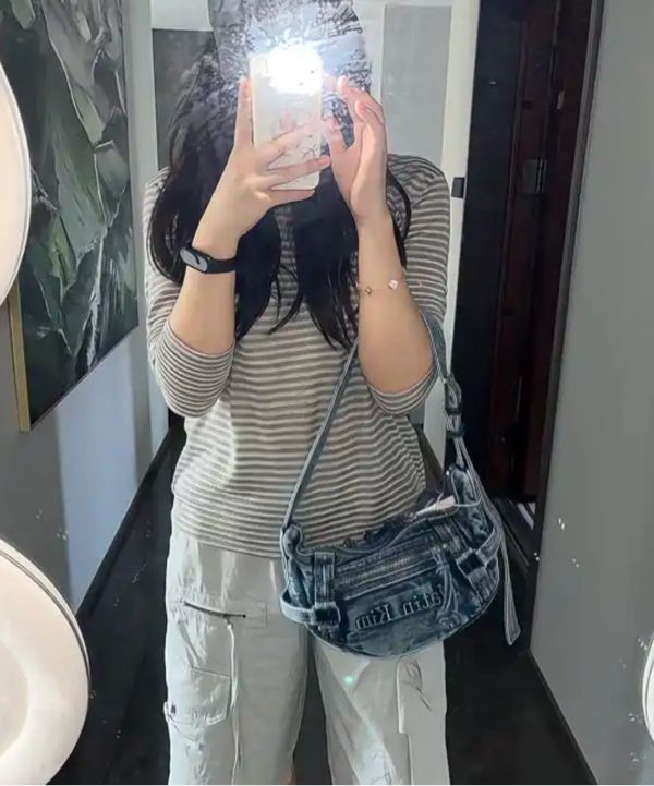 MUSINSA | MATIN KIM MATIN WASHED DENIM MINI HOBO BAG IN BLUE