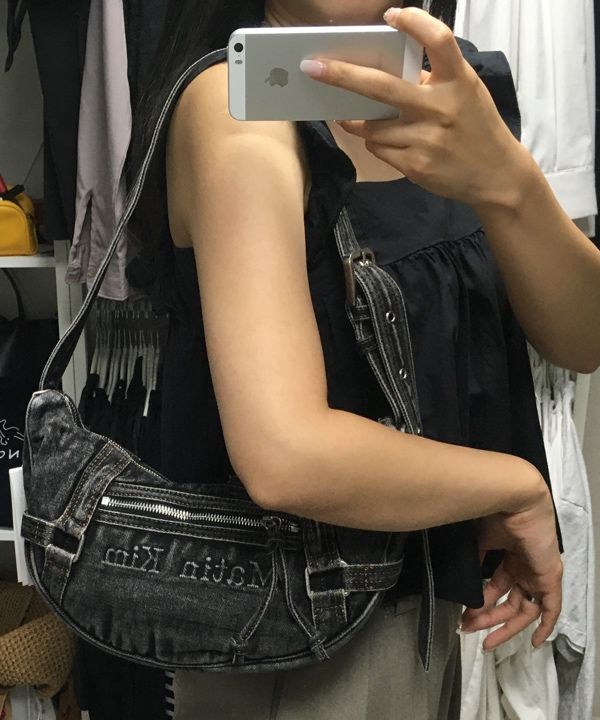MUSINSA | MATIN KIM MATIN WASHED DENIM MINI HOBO BAG IN BLUE