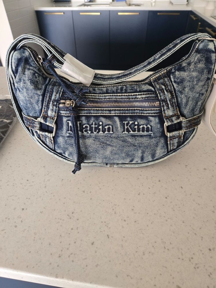 MUSINSA | MATIN KIM MATIN WASHED DENIM MINI HOBO BAG IN BLUE