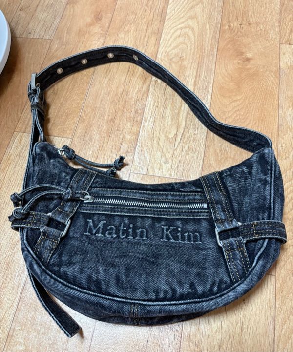 MUSINSA | MATIN KIM MATIN WASHED DENIM MINI HOBO BAG IN BLACK
