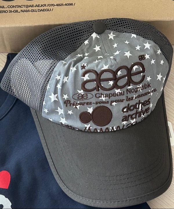 MUSINSA公式 | AEAE WEB LOGO STAR MESH CAP [GREY]