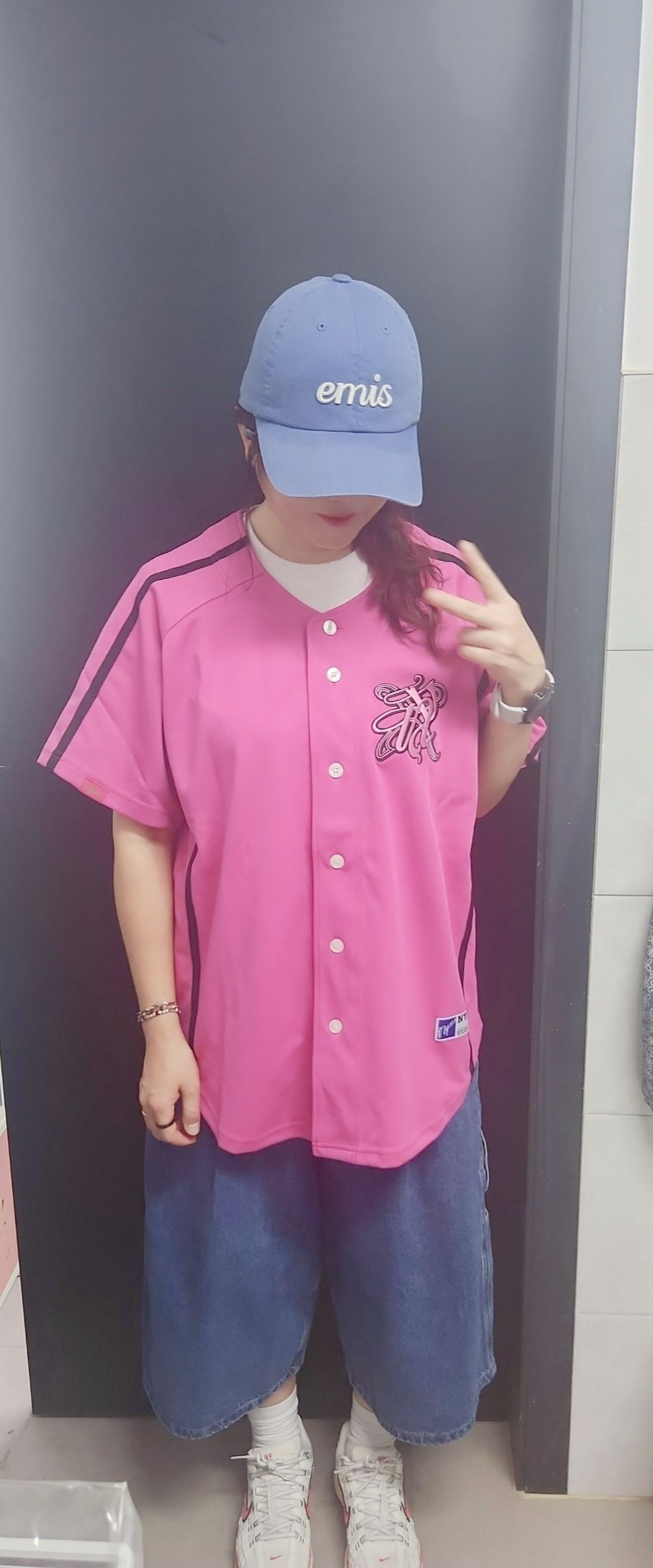 MUSINSA | NYXX TOUGH BEAR BASEBALL JESEY PINK