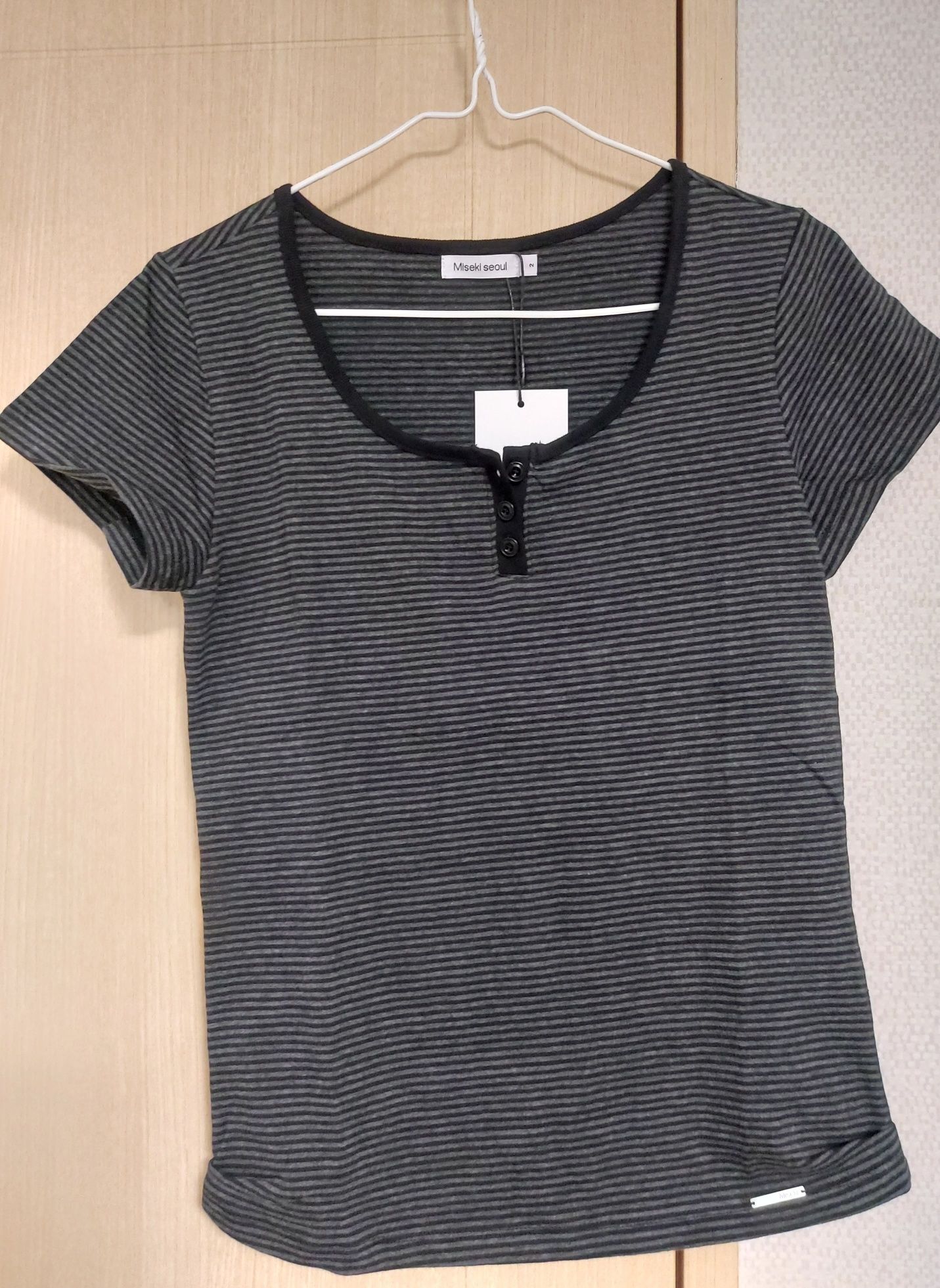 ★MISEKI SEOUL★ Striped henley neck short sleeves MUSINSA | MISEKI SEOUL Striped henley neck short sleeves BLACK
