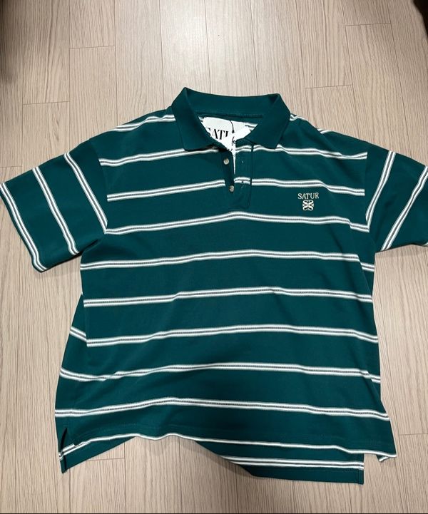 MUSINSA | SATUR Striped Pique Polo Short Sleeve T-Shirt Cream