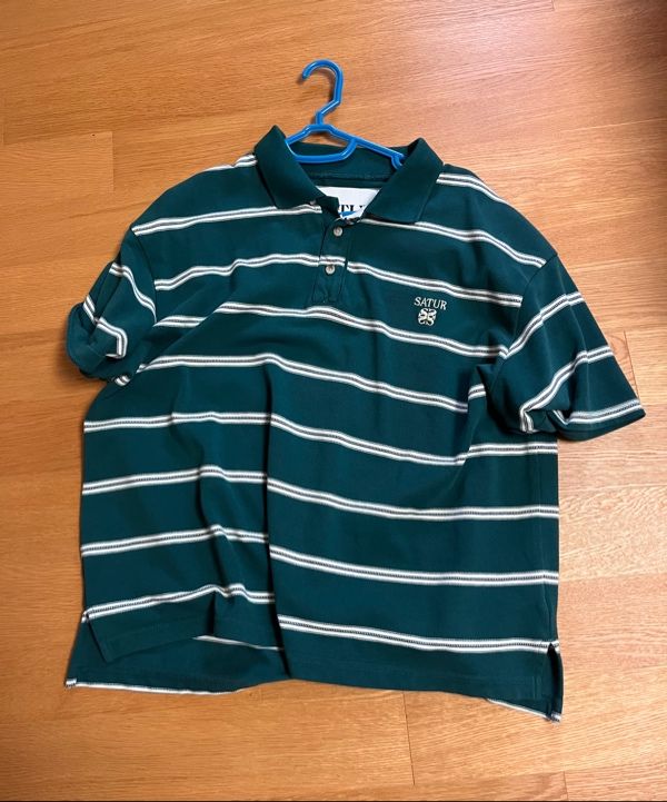 MUSINSA | SATUR Striped Pique Polo Short Sleeve T-Shirt Deep